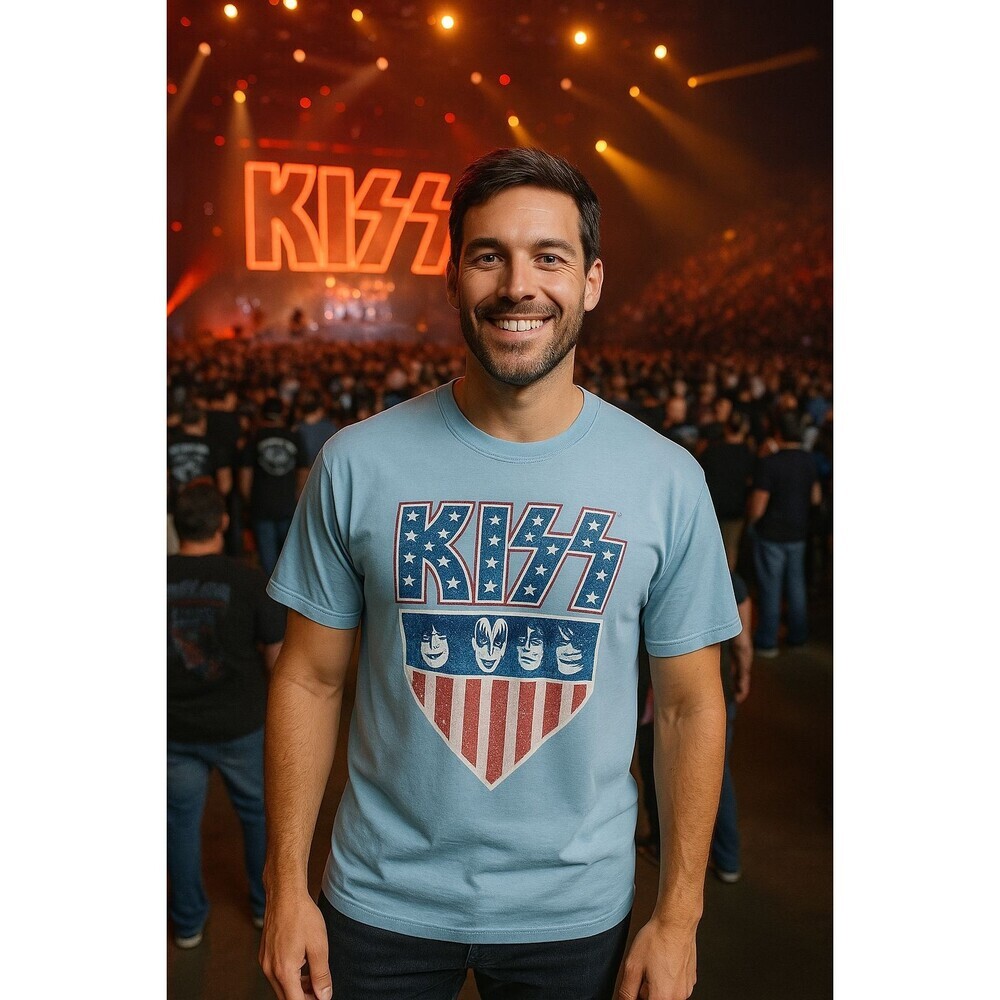 KISS Rock Band T-Shirt 2023 Baby Blue Eco-Friendly Large USA